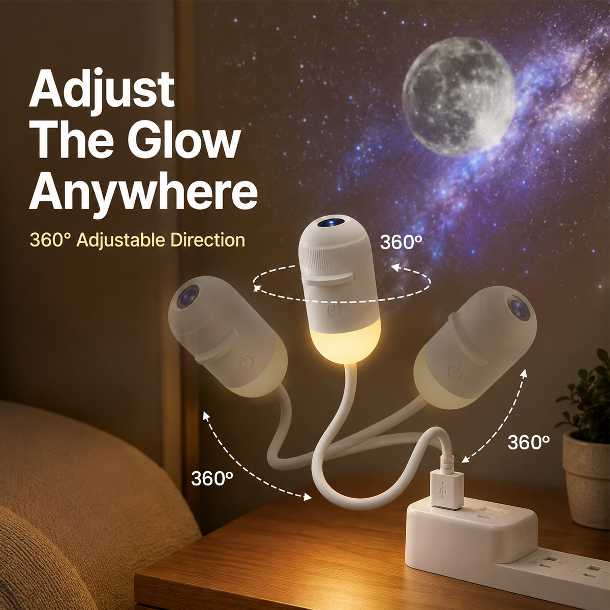 3-in-1 Galaxy Star Projector & USB Night Light